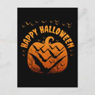 PUMPKIN AND BATS HALLOWEEN COSTUME POSTCARD