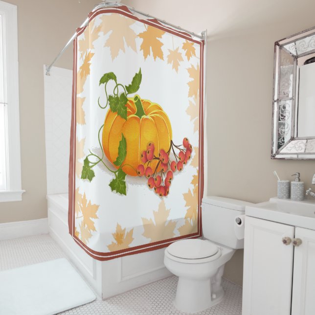 Pumpkin and berries terracotta fall Thanksgiving Shower Curtain (In Situ)