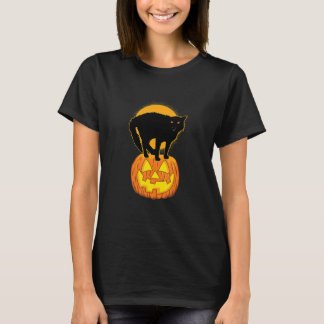 Pumpkin and Black Cat Halloween Scary T-Shirt