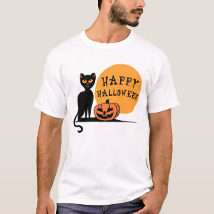 Pumpkin and Black Cat Halloween T-Shirt