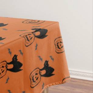 Pumpkin and Black Cat Halloween Tablecloth