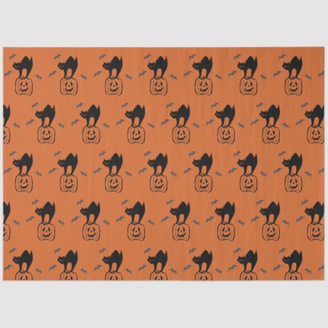Pumpkin and Black Cat Halloween Tissue Paper (Front)