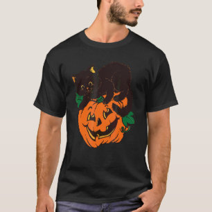 Pumpkin And Black Cat Halloween Vintage Costume 1 T-Shirt