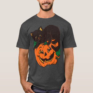 Pumpkin and Black Cat Halloween Vintage Costume T-Shirt
