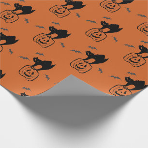 Pumpkin and Black Cat Halloween   Wrapping Paper