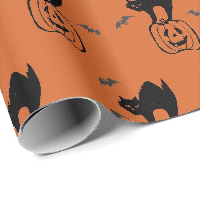 Pumpkin and Black Cat Halloween   Wrapping Paper (Roll Corner)