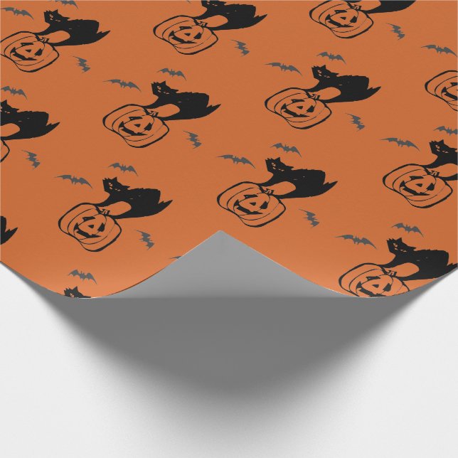 Pumpkin and Black CatHalloween Gift Wrap Paper (Corner)