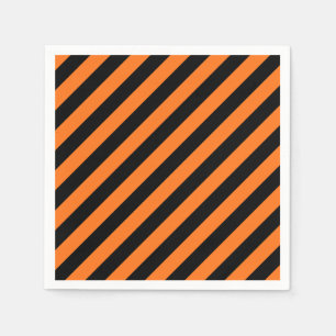 Pumpkin and Black Large Diagonal Stripes Paper Napkin