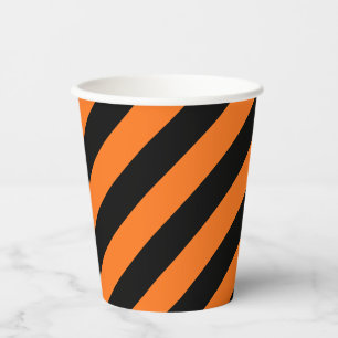 Pumpkin and Black Large Size Diagonal Stripes Paper Cups