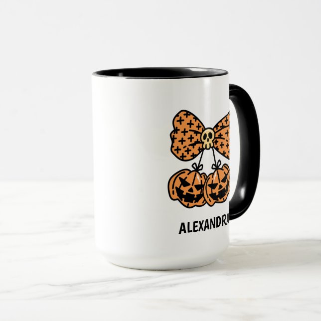 Pumpkin and bow  Halloween Personalized Name  Mug (Front Right)