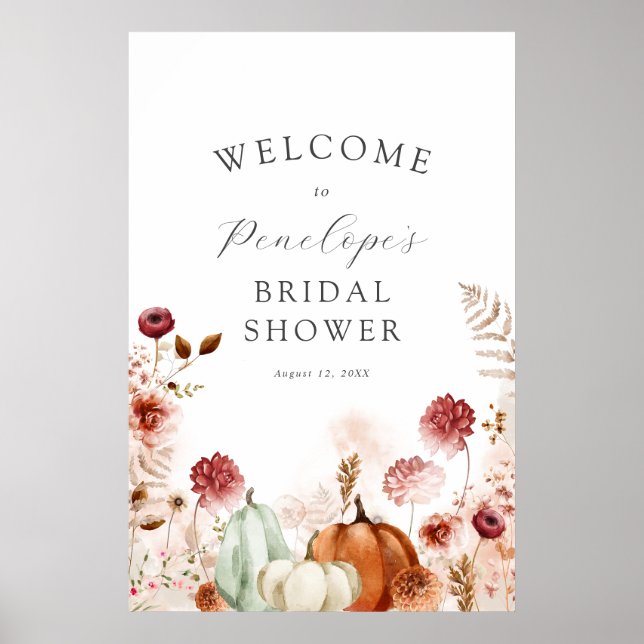 Pumpkin and Burgundy Bridal Shower Welcome Sign (Front)