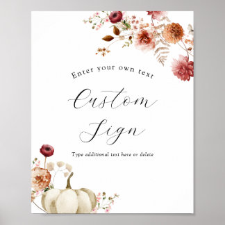 Pumpkin and Burgundy Floral Custom Text Sign