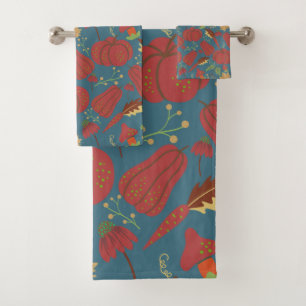 Pumpkin and carrot  seamless pattern red and blue bath towel set
