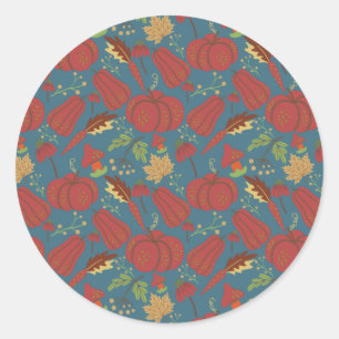 Pumpkin and carrot seamless pattern red and blue classic round sticker