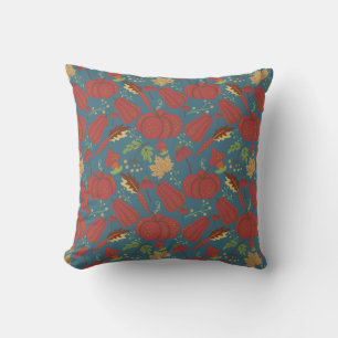Pumpkin and carrot seamless pattern red and blue cushion