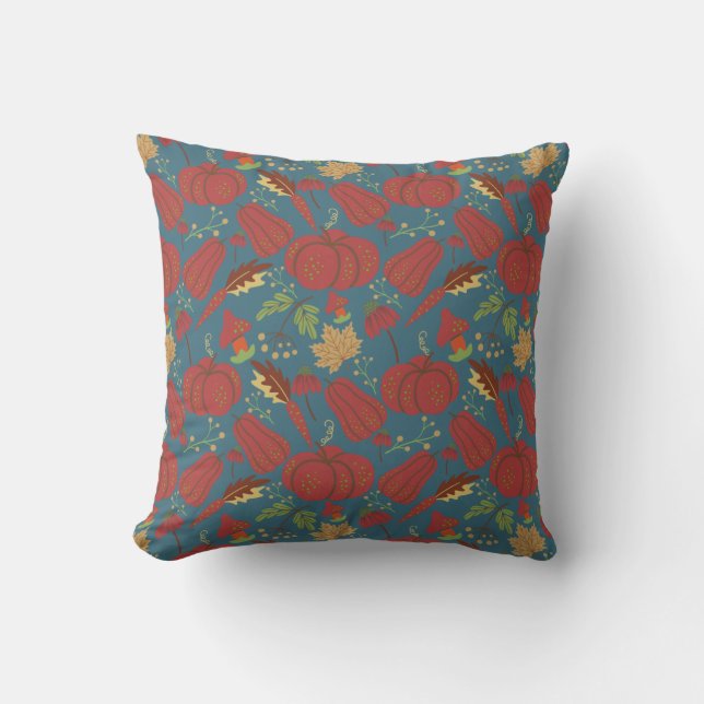 Pumpkin and carrot  seamless pattern red and blue cushion (Front)
