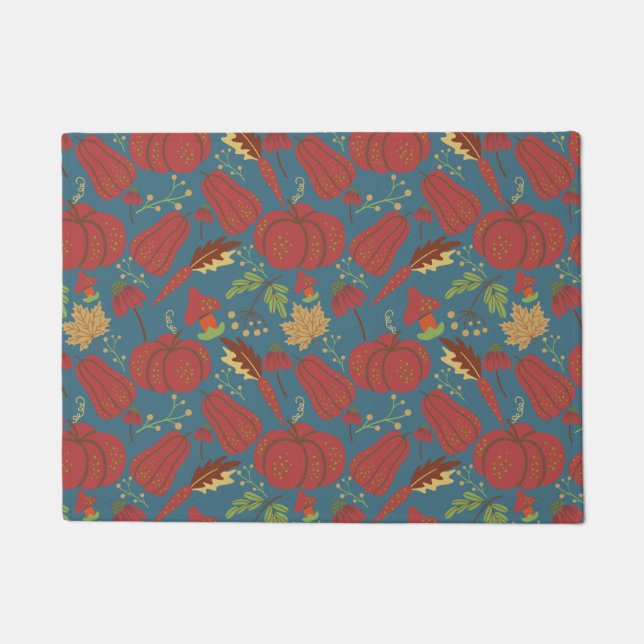 Pumpkin and carrot  seamless pattern red and blue doormat (Front)