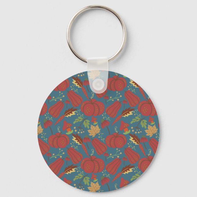 Pumpkin and carrot  seamless pattern red and blue key ring (Front)