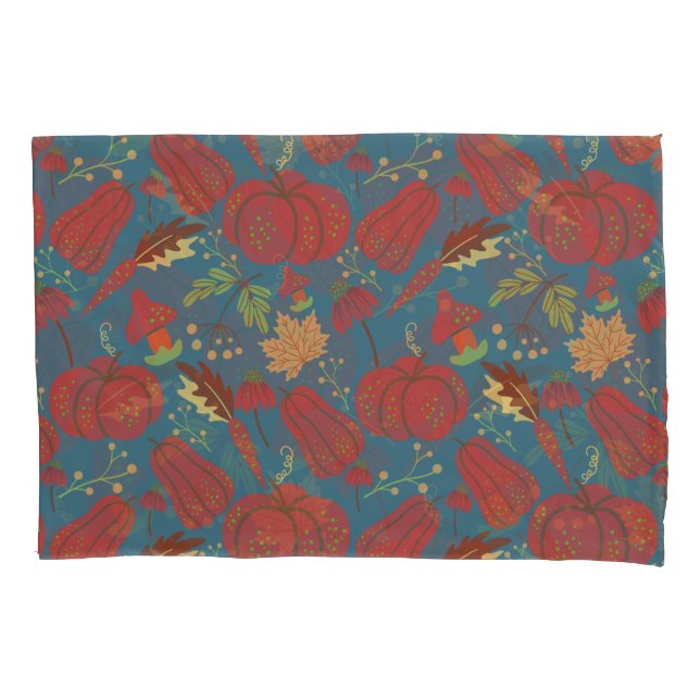 Pumpkin and carrot  seamless pattern red and blue pillowcase (Front-Left)