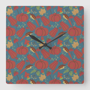 Pumpkin and carrot seamless pattern red and blue square wall clock