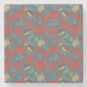 Pumpkin and carrot  seamless pattern red and blue stone coaster