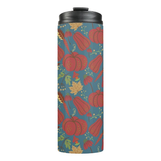 Pumpkin and carrot  seamless pattern red and blue thermal tumbler (Front)