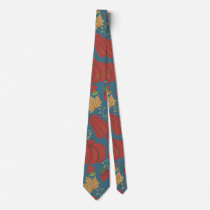 Pumpkin and carrot seamless pattern red and blue tie