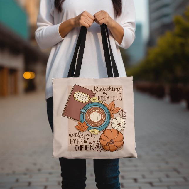 Pumpkin and Coffee Book Lover Inspirational Tote Bag (Creator Uploaded)
