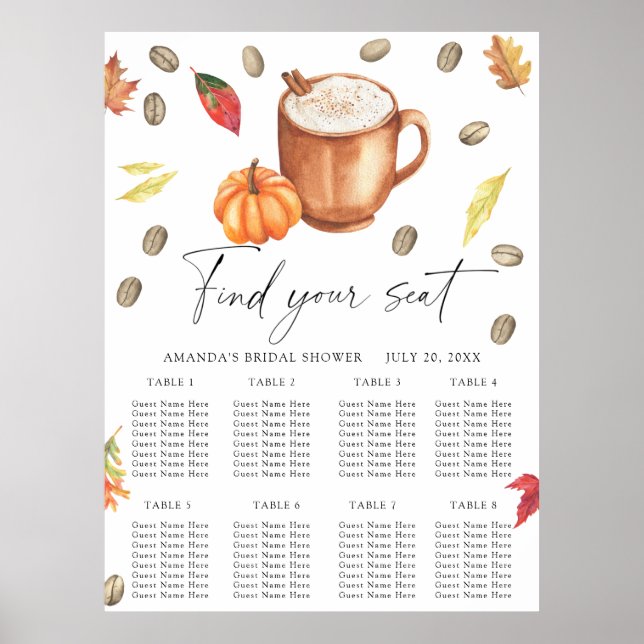 Pumpkin and Coffee Wedding seating chart (Front)