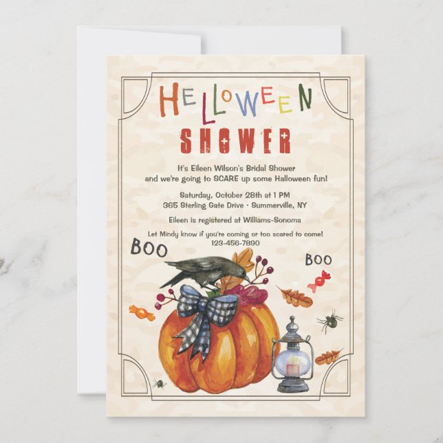 Pumpkin and Crow Halloween Shower Invitation (Front)