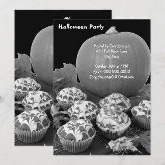 Pumpkin and Cupcakes Halloween Party B&W Invite