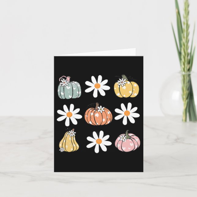 Pumpkin And Daisy Flowers Cute Fall Halloween For  Card (Front)