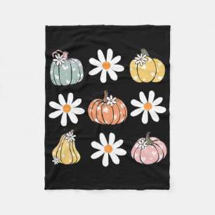 Pumpkin And Daisy Flowers Cute Fall Halloween For Fleece Blanket