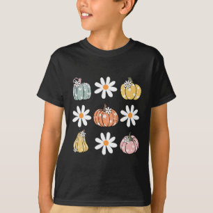 Pumpkin And Daisy Flowers Cute Fall Halloween For T-Shirt
