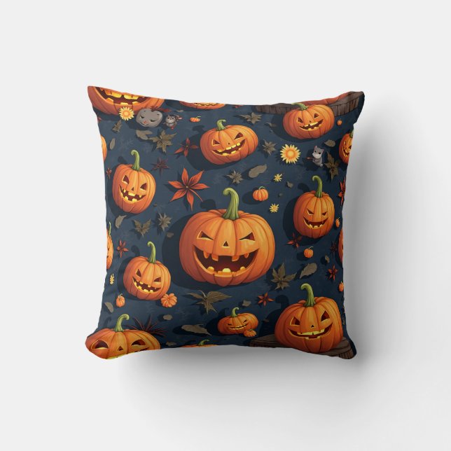 Pumpkin and fall themed patterned cushions (Front)