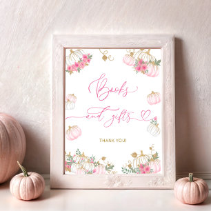  Pumpkin and Floral Books and Gifts Baby Shower Poster