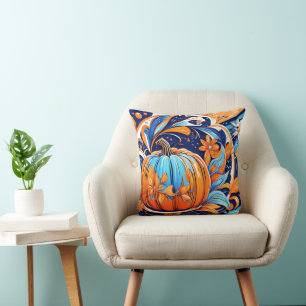 Pumpkin and Flowers Abstract Cushion