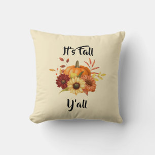 Pumpkin and Flowers - Rustic Autumn Farmhouse Cushion