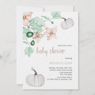 Pumpkin And Flowers Watercolor Hand-painted Invitation