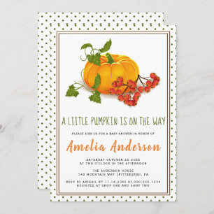 Pumpkin and green polka dot frame Baby Shower Invitation