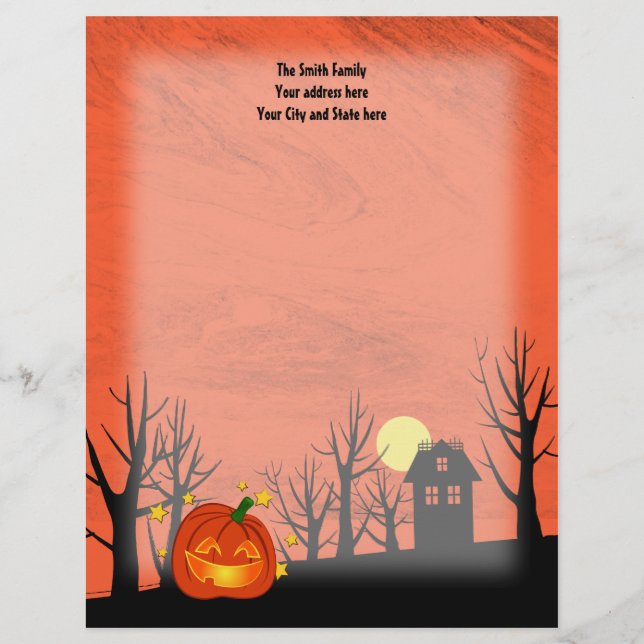 Pumpkin and Haunted House Letterhead Design (Front)