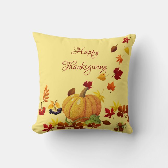 Pumpkin And Leaves Cushion (Front)
