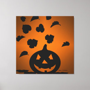 Pumpkin and Leaves Silhouette Canvas Print