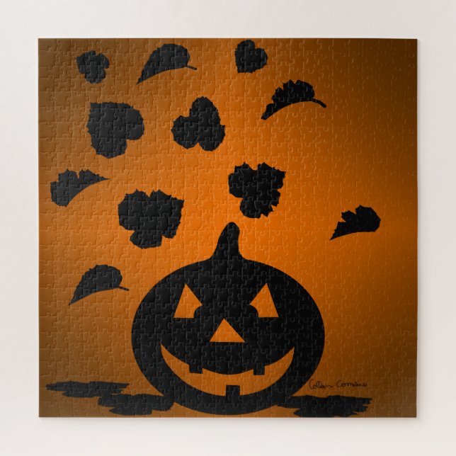 Pumpkin and Leaves Silhouette Jigsaw Puzzle (Vertical)