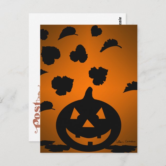 Pumpkin and Leaves Silhouette Postcard (Front/Back)