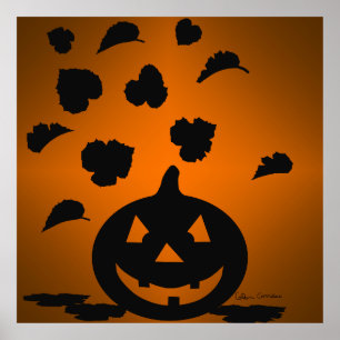 Pumpkin and Leaves Silhouette Poster