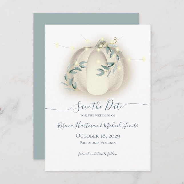 Pumpkin and Lights Botanical Vines Save the Date Invitation (Front/Back)