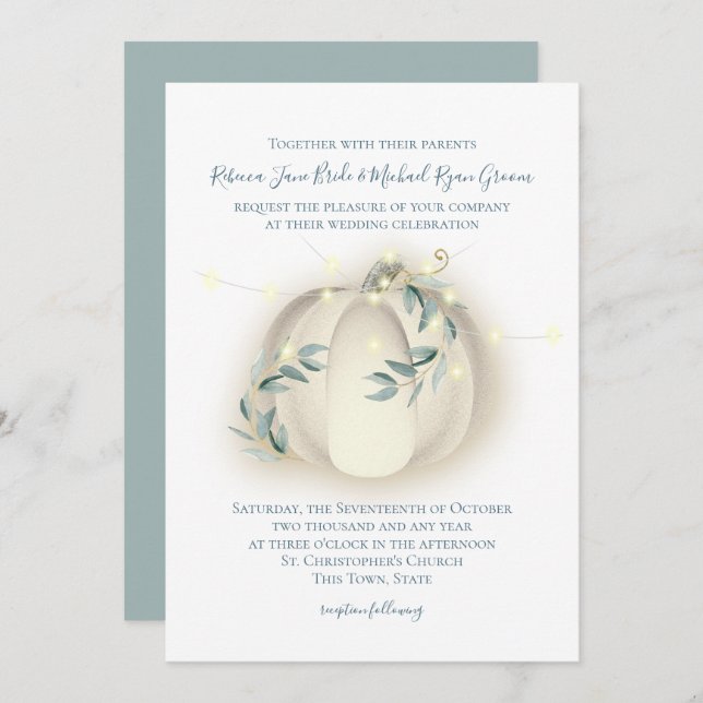 Pumpkin and Lights Botanical Vines Wedding Invitation (Front/Back)
