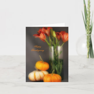 Pumpkin and Lilies Happy Thanksgiving Card