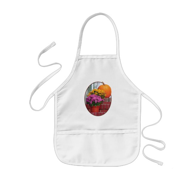 Pumpkin and Mums on Steps Kids Apron (Front)